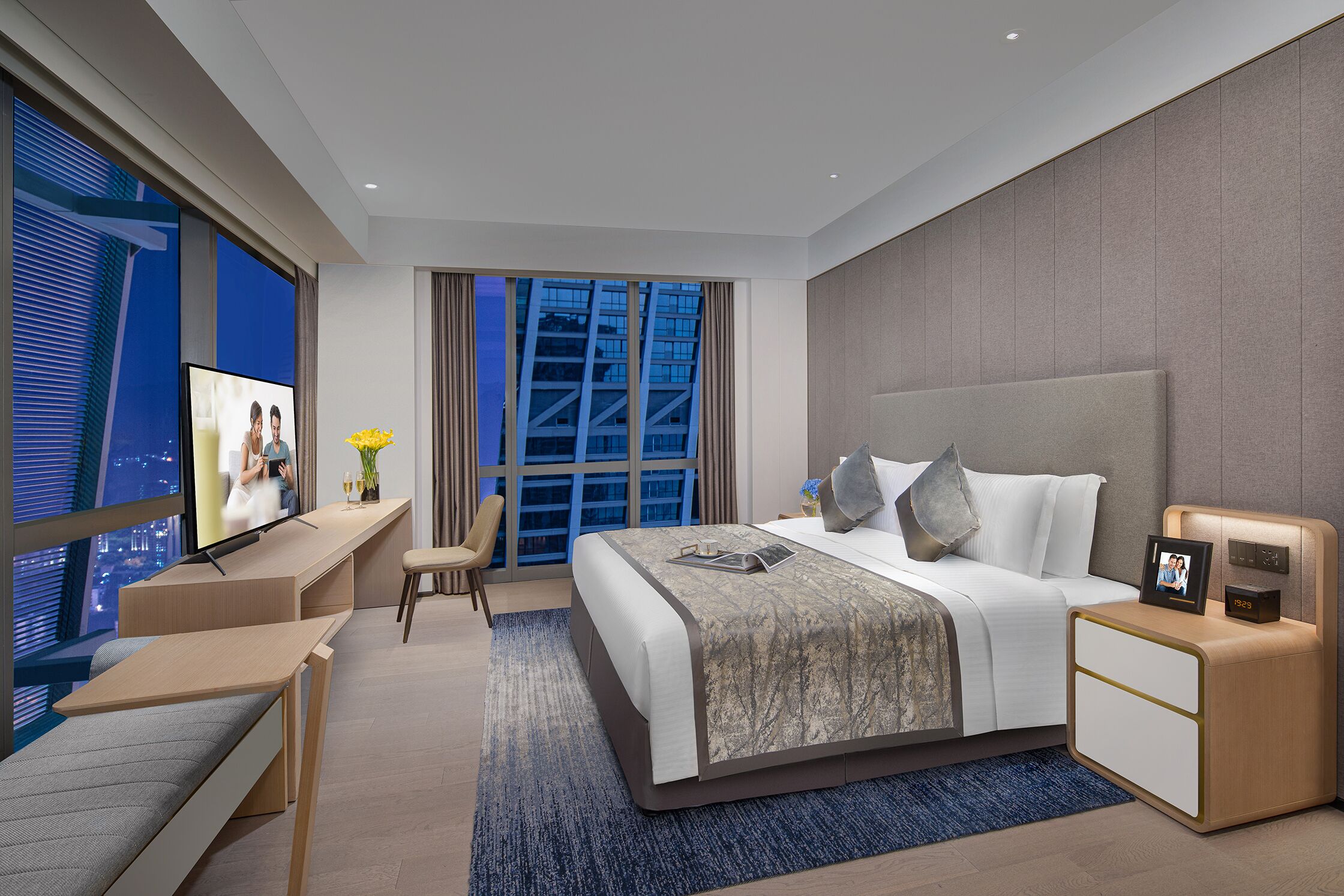 Premium bedding, down comforters, memory foam beds, in-room safe