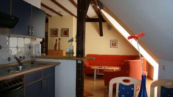 Apartment, 2 Bedrooms | Private kitchen | Full-sized fridge, oven, stovetop, electric kettle