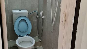 Shower, free toiletries, slippers, bidet