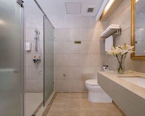 Shower, free toiletries, towels