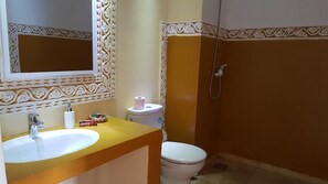 Double Room | Bathroom | Shower, hair dryer, towels, soap