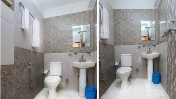 Dusch, handdukar, tvål och schampo