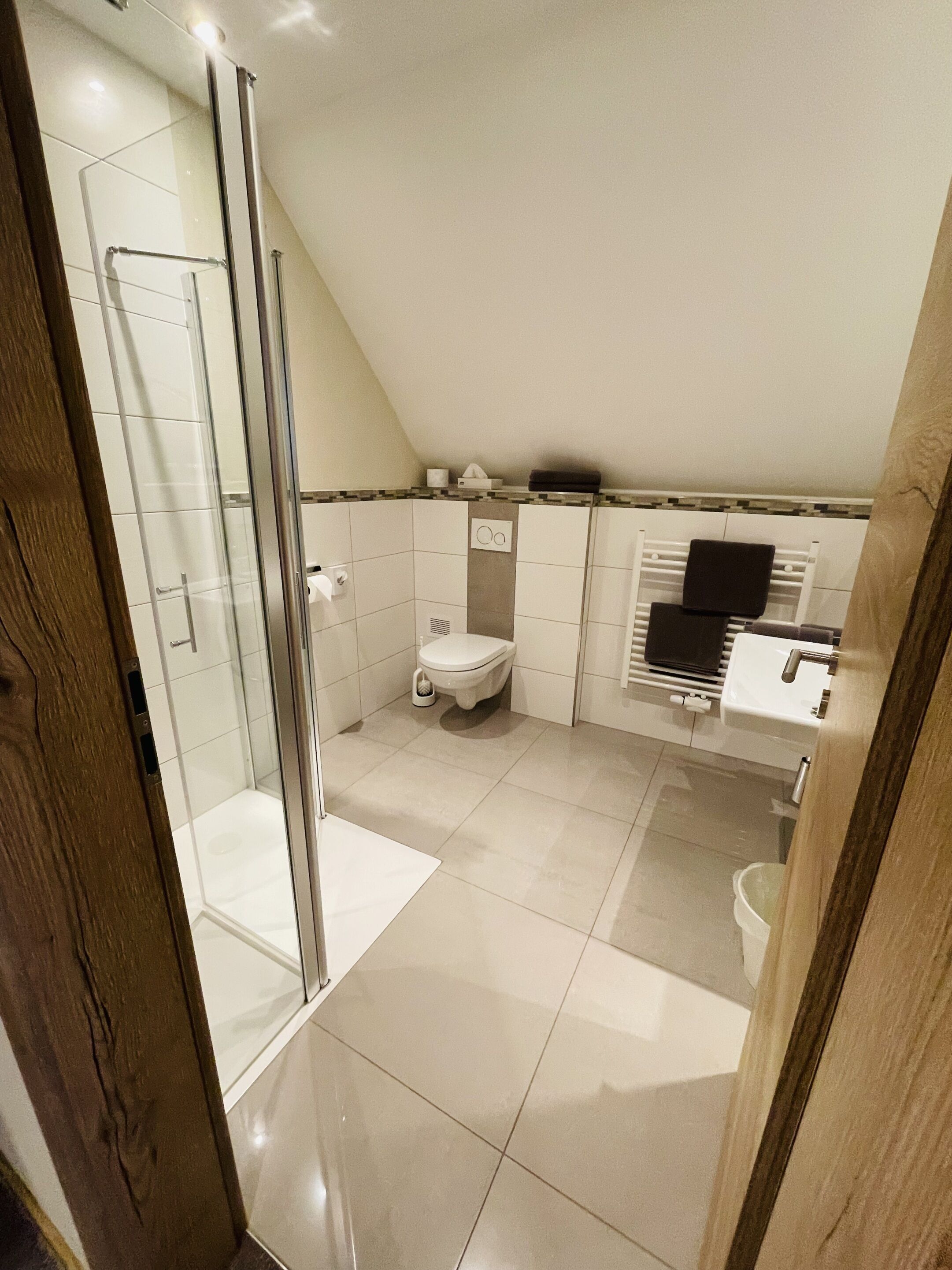 Chambre Double Confort (Mosel view) | Salle de bain | Douche, articles de toilette gratuits, sèche-cheveux