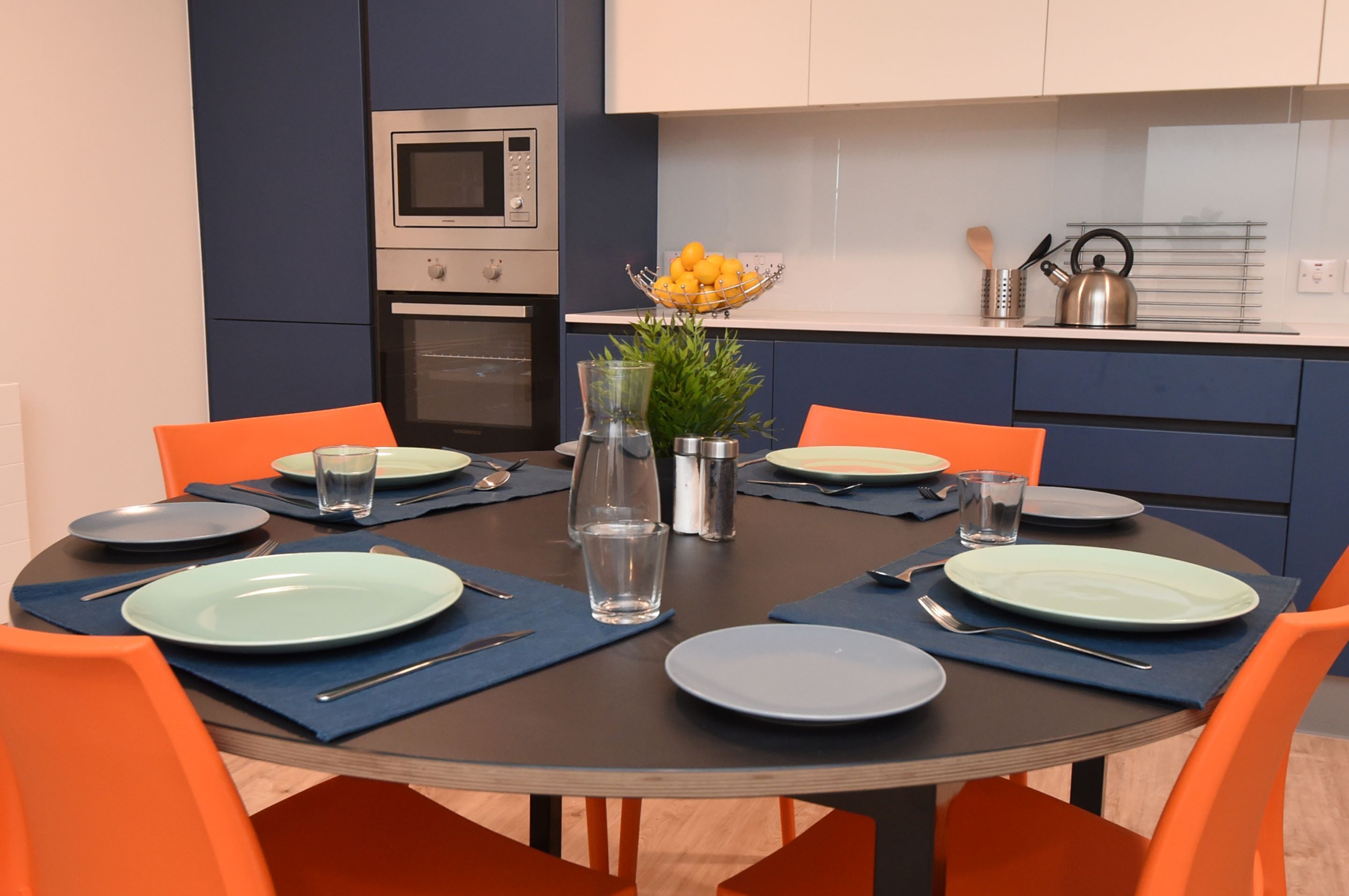 full-sized fridge, microwave, oven, stovetop