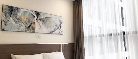 Individually decorated, individually furnished, desk, laptop workspace