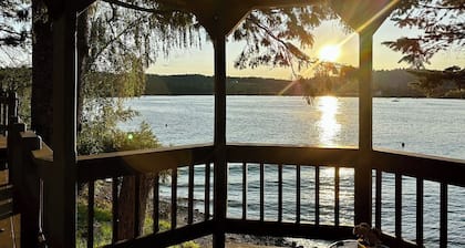 Peaceful Island Retreat on Foys Lake MT – Hot Tub, Private Dock, Beach & Kayaks!