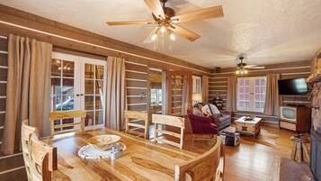 Smart TV, fireplace, video games, foosball