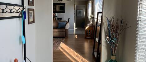 Smart TV, fireplace, DVD player, books