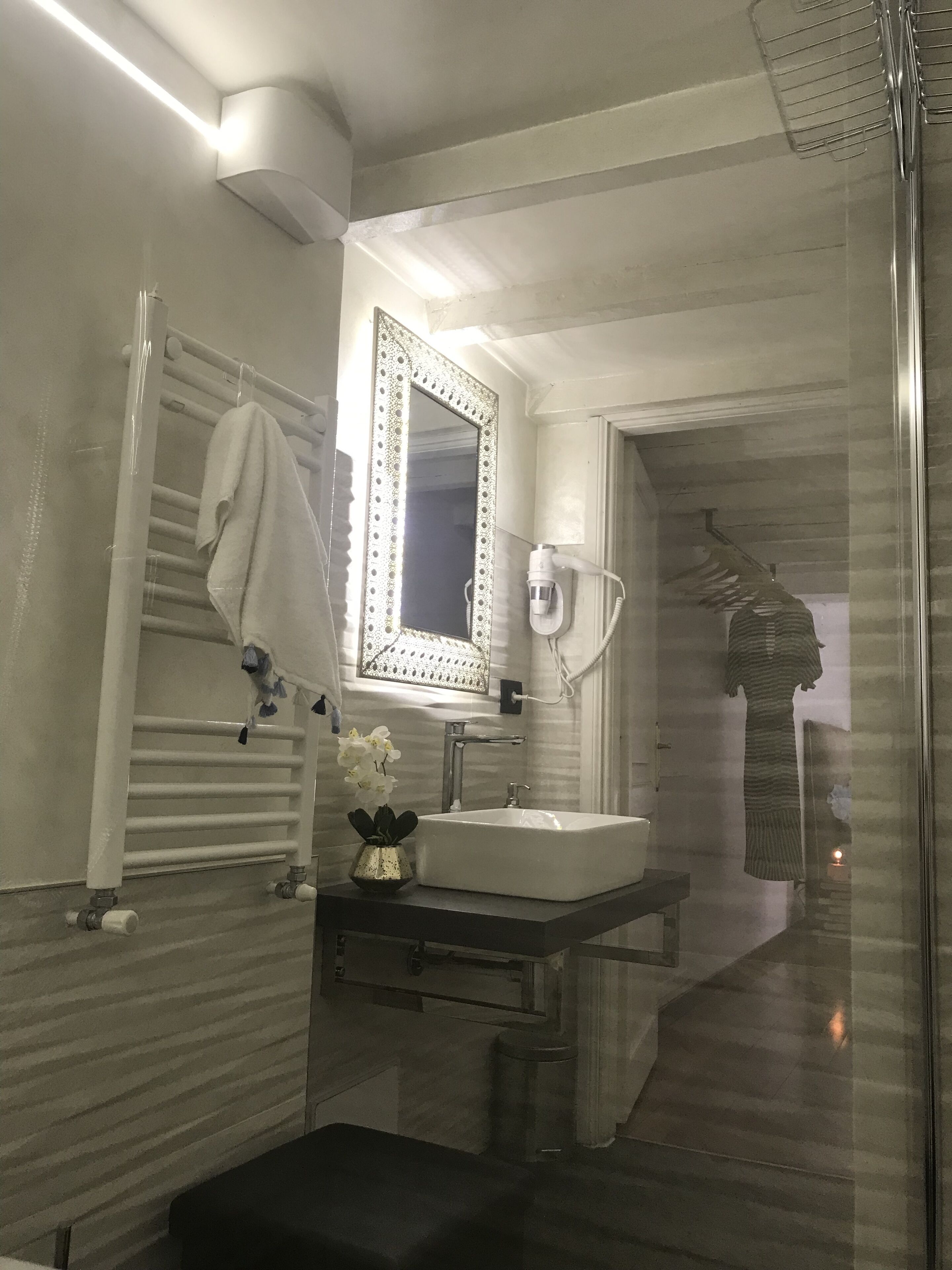 Regadera, secadora de cabello, bidet, toallas 