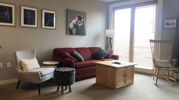 Flat-screen TV, fireplace, DVD player