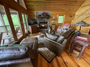 Smart TV, fireplace, video games, DVD player