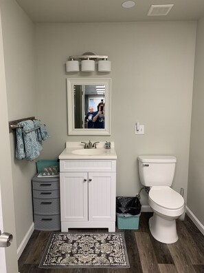 Combined shower/tub, hair dryer, towels, soap - 1 bed/ 1 bath apartment downtown Hemphill Side A (Hemphill)