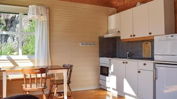Fridge, stovetop, dishwasher, coffee/tea maker