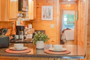 Fridge, microwave, oven, stovetop - Ani Cabin | Tiny Home Bordered by National Forest (Chattanooga)
