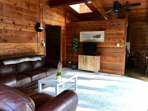 Smart TV, fireplace, DVD player, books