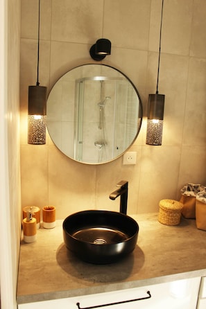 Ducha, secador de pelo, toallas, papel higiénico