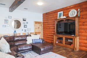 Smart TV, fireplace, DVD player, video library
