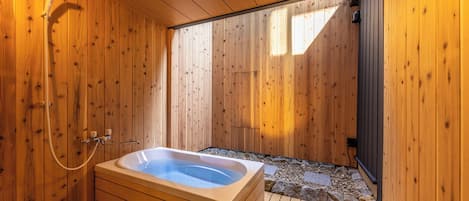 (Sakura) Room with Private Open-air Bath for 5 Guests, 2 Bedrooms, Non Smoking | Bathroom | Separate tub and shower, deep soaking tub, free toiletries, hair dryer