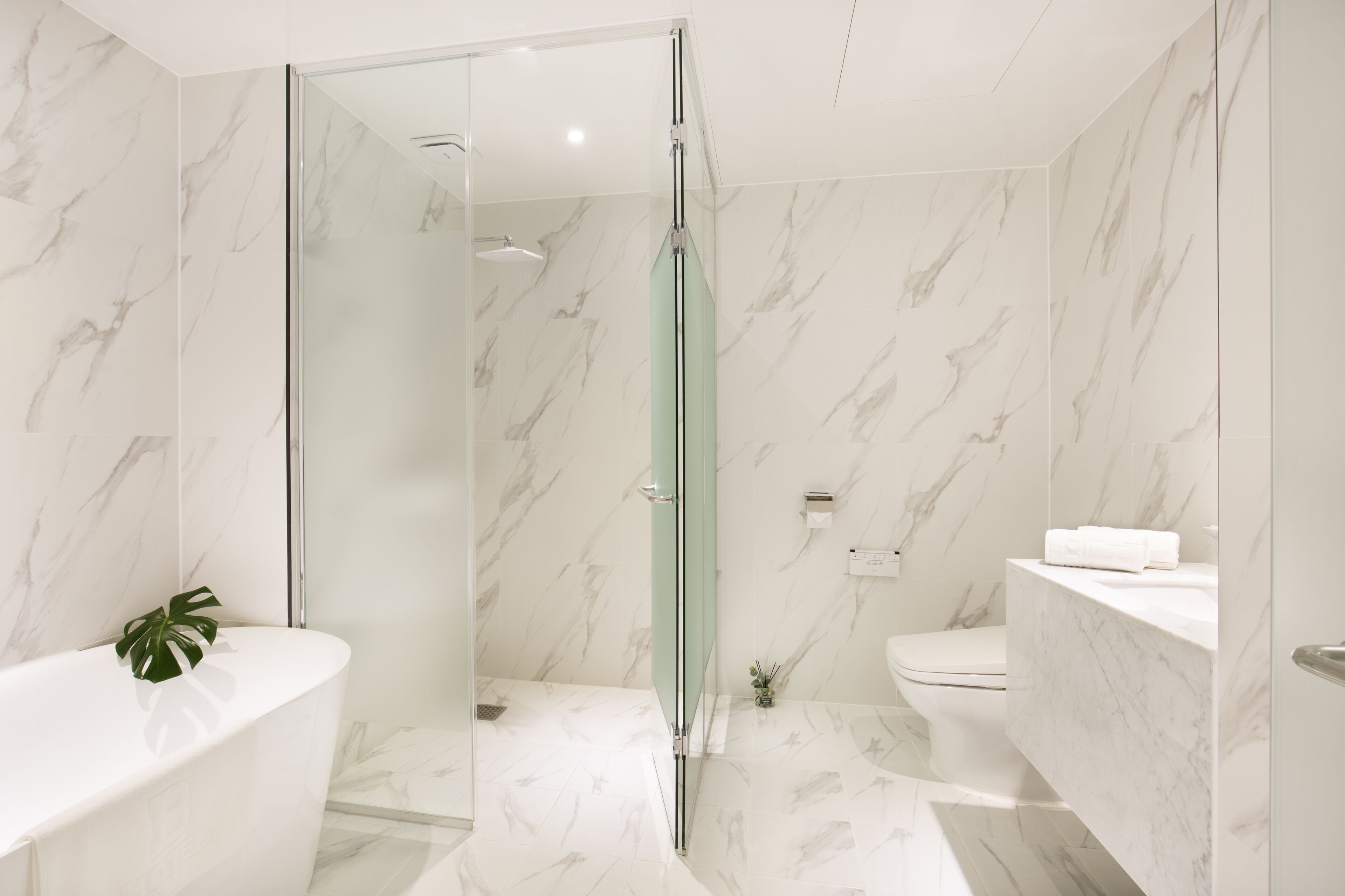 combined shower/bathtub, free toiletries, hair dryer, bathrobes