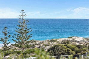 A coastal landscape with a clear view of the sea and a prominent pine tree. - Apartment R113 - a secluded beachside retreat! (Scarborough)