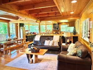 TV, fireplace, foosball, table tennis
