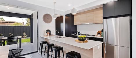 Fridge, microwave, oven, dishwasher