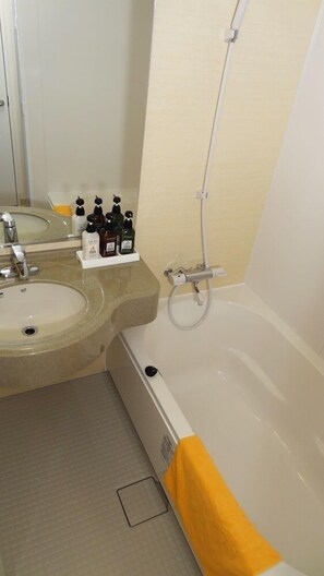 Separate tub and shower, free toiletries, hair dryer, electronic bidet
