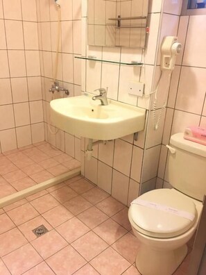 Shower, free toiletries, hair dryer, slippers