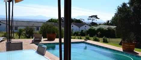 Seasonal outdoor pool, sun loungers