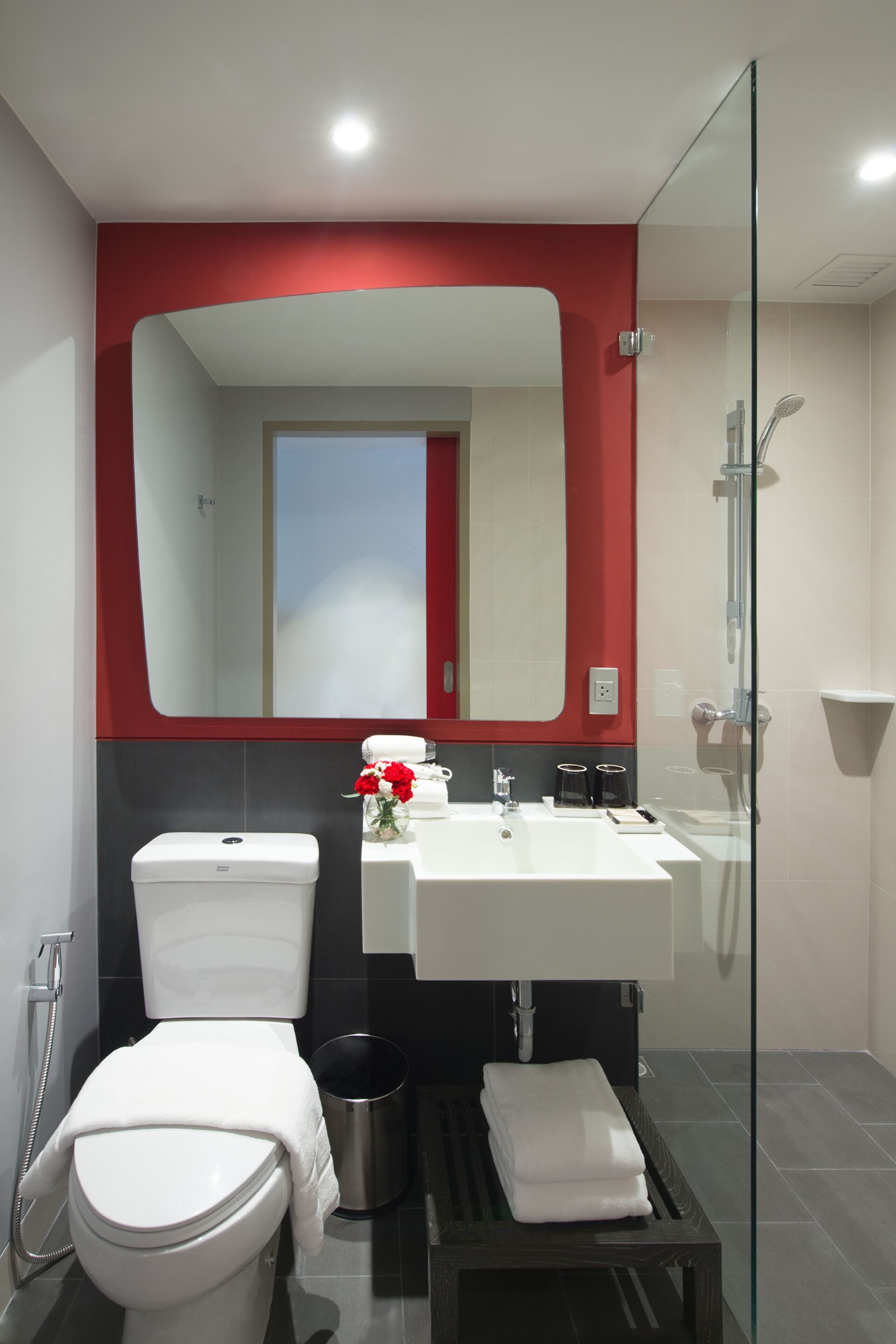 shower, rainfall showerhead, eco-friendly toiletries, hair dryer