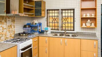 Fridge, microwave, oven, electric kettle