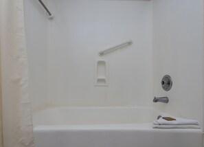 Hair dryer, bidet, towels, soap