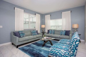 TV, DVD player, books, stereo