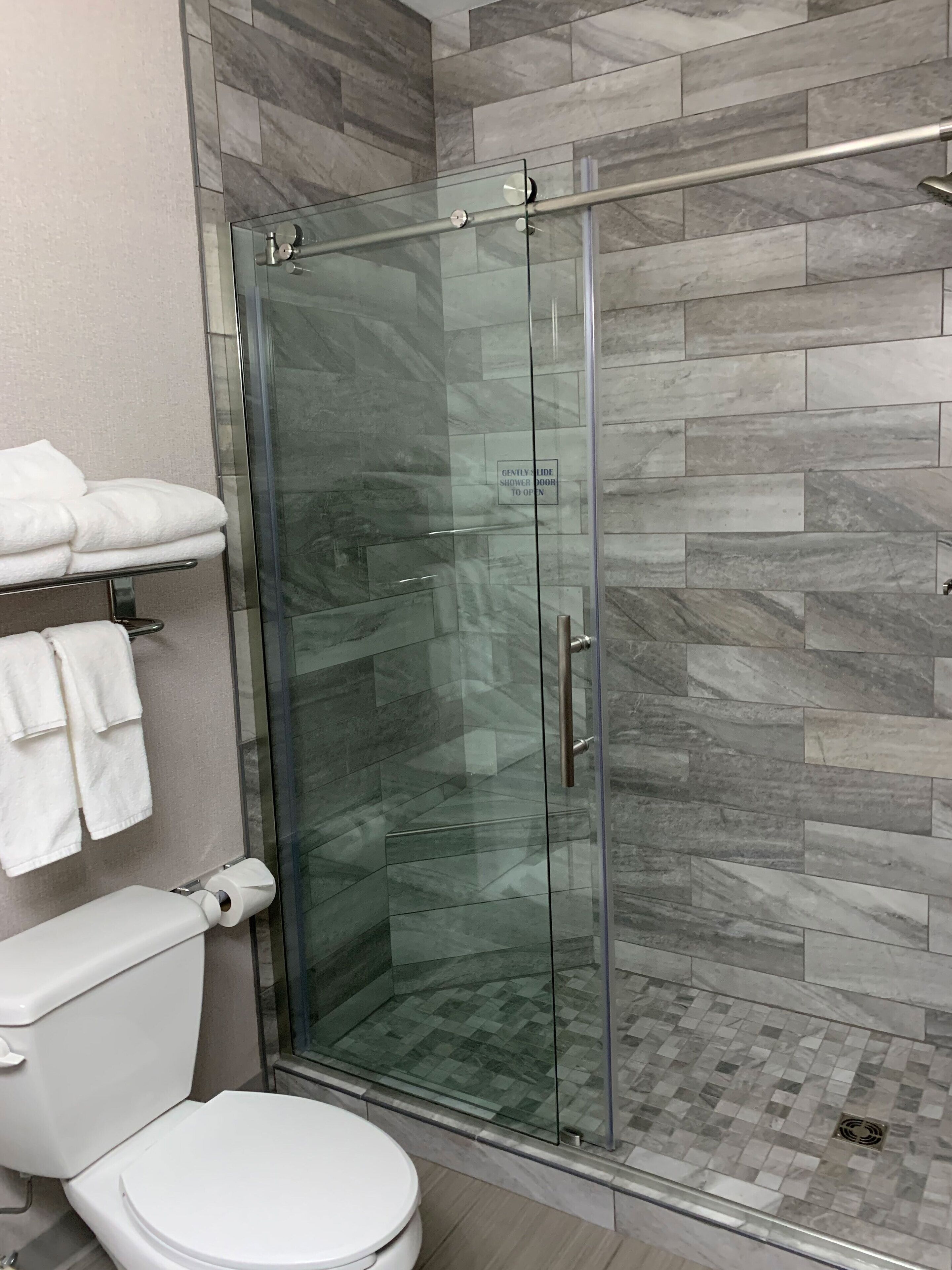 shower, free toiletries, hair dryer, towels