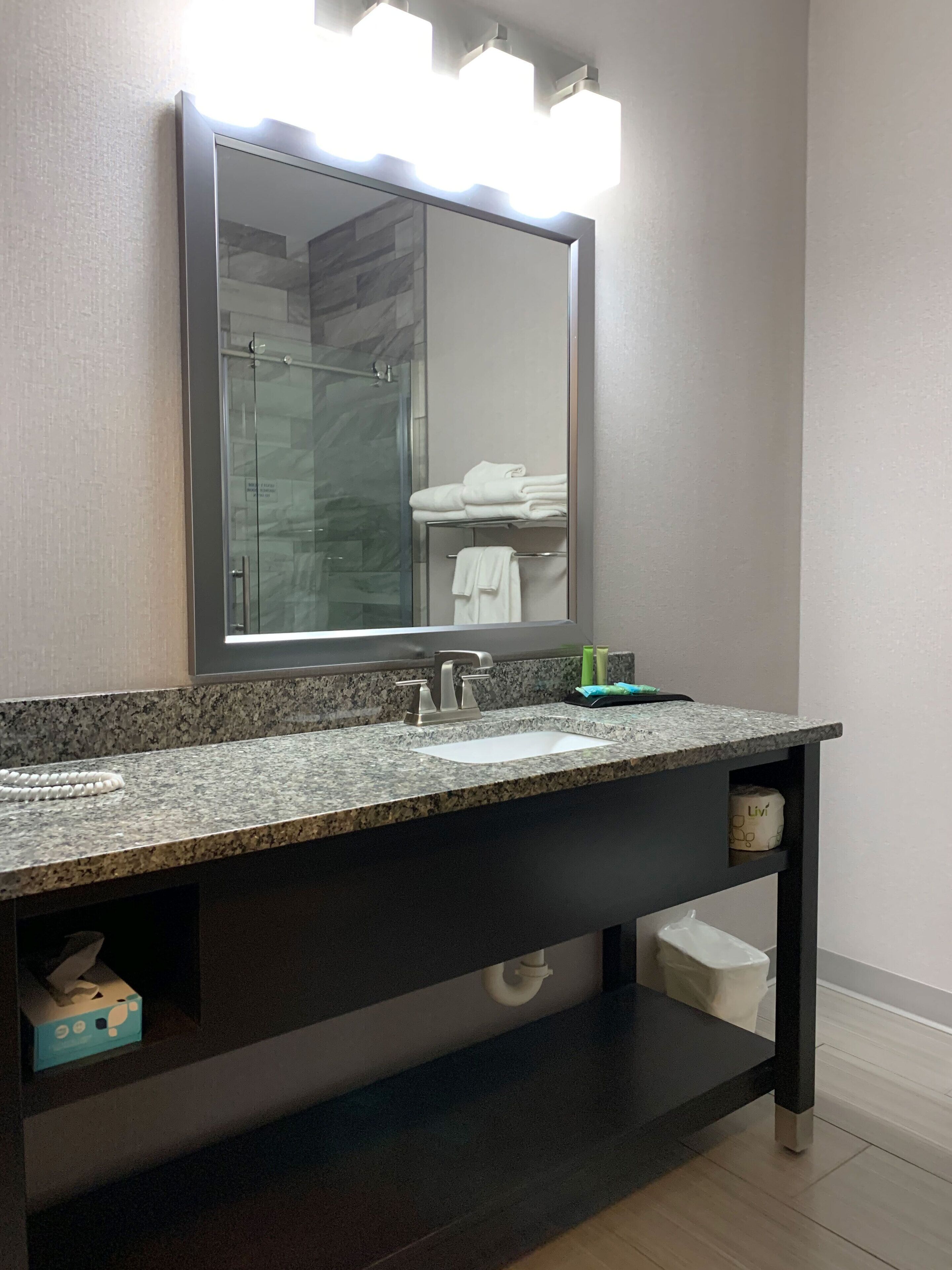 shower, free toiletries, hair dryer, towels