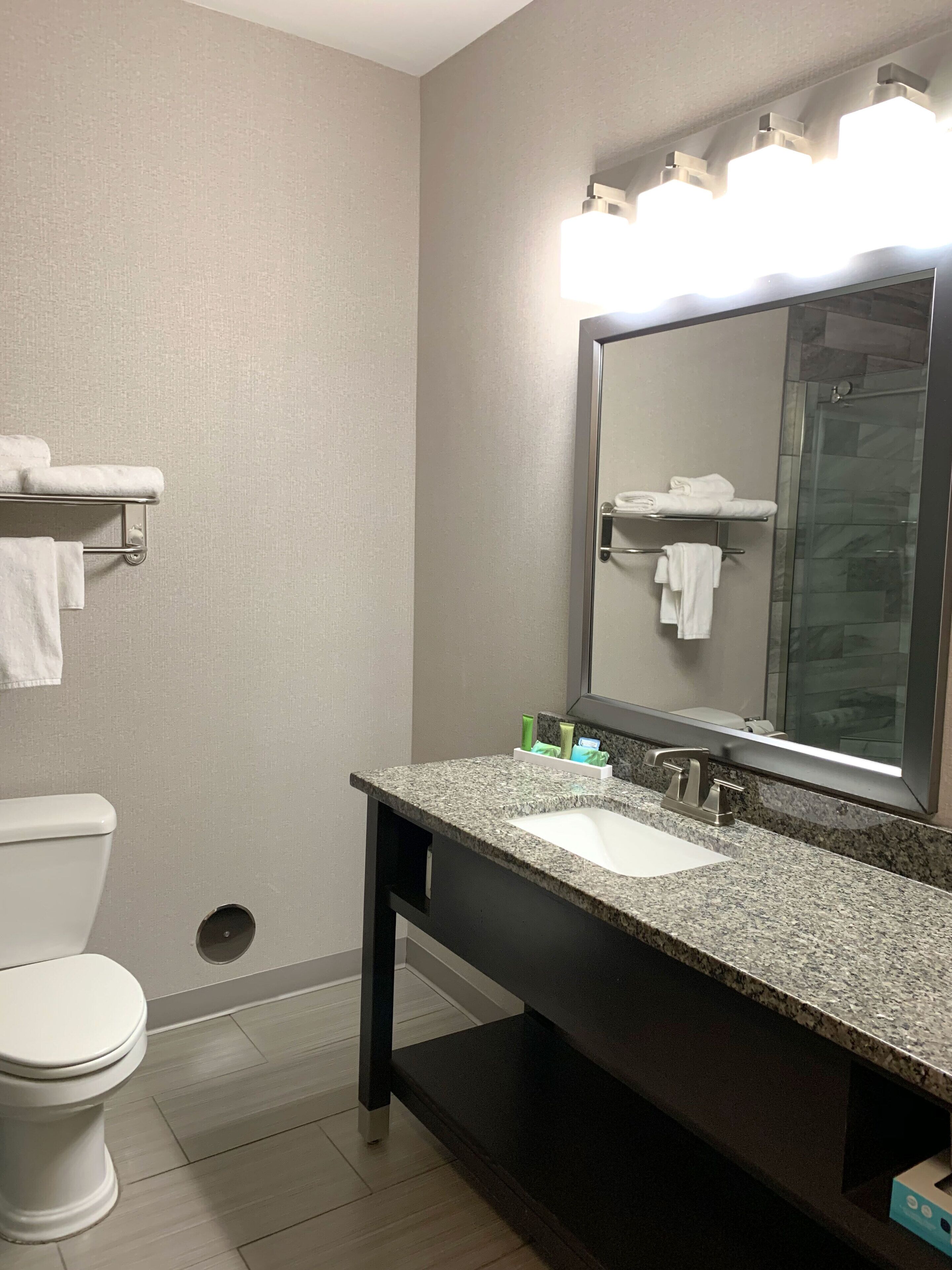 shower, free toiletries, hair dryer, towels