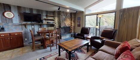 TV, fireplace