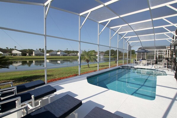 Outdoor pool, pool loungers