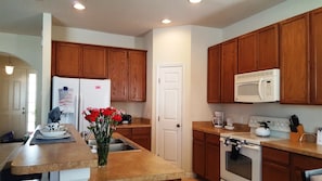 Fridge, microwave, dishwasher, coffee/tea maker