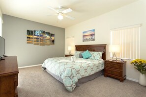 4 bedrooms, desk, iron/ironing board, travel cot