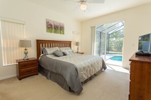 4 bedrooms, desk, iron/ironing board, travel cot