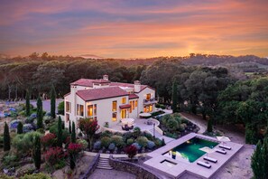 A large, modern house with a swimming pool, surrounded by lush gardens and trees. - Contemporary Villa in the Napa Valley (Napa)