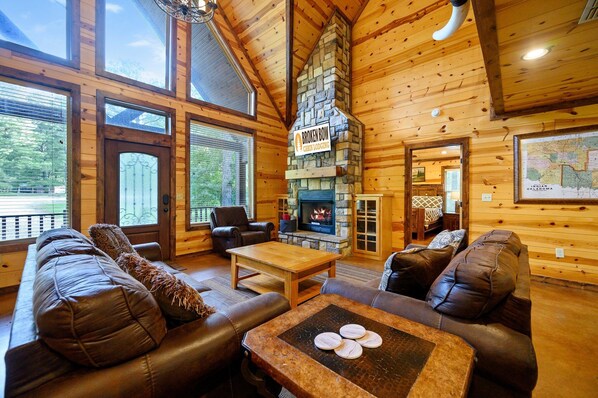 Een open haard en een dvd-speler