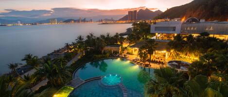 2 outdoor pools, open 6:00 AM to 7:00 PM, pool umbrellas, sun loungers