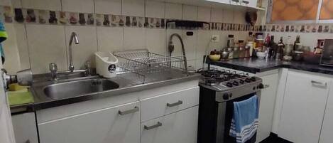 Fridge, microwave, oven, coffee/tea maker