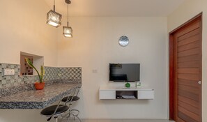 Habitación doble estándar | Área de sala de estar | Televisión de pantalla plana de 20 pulgadas con canales por cable