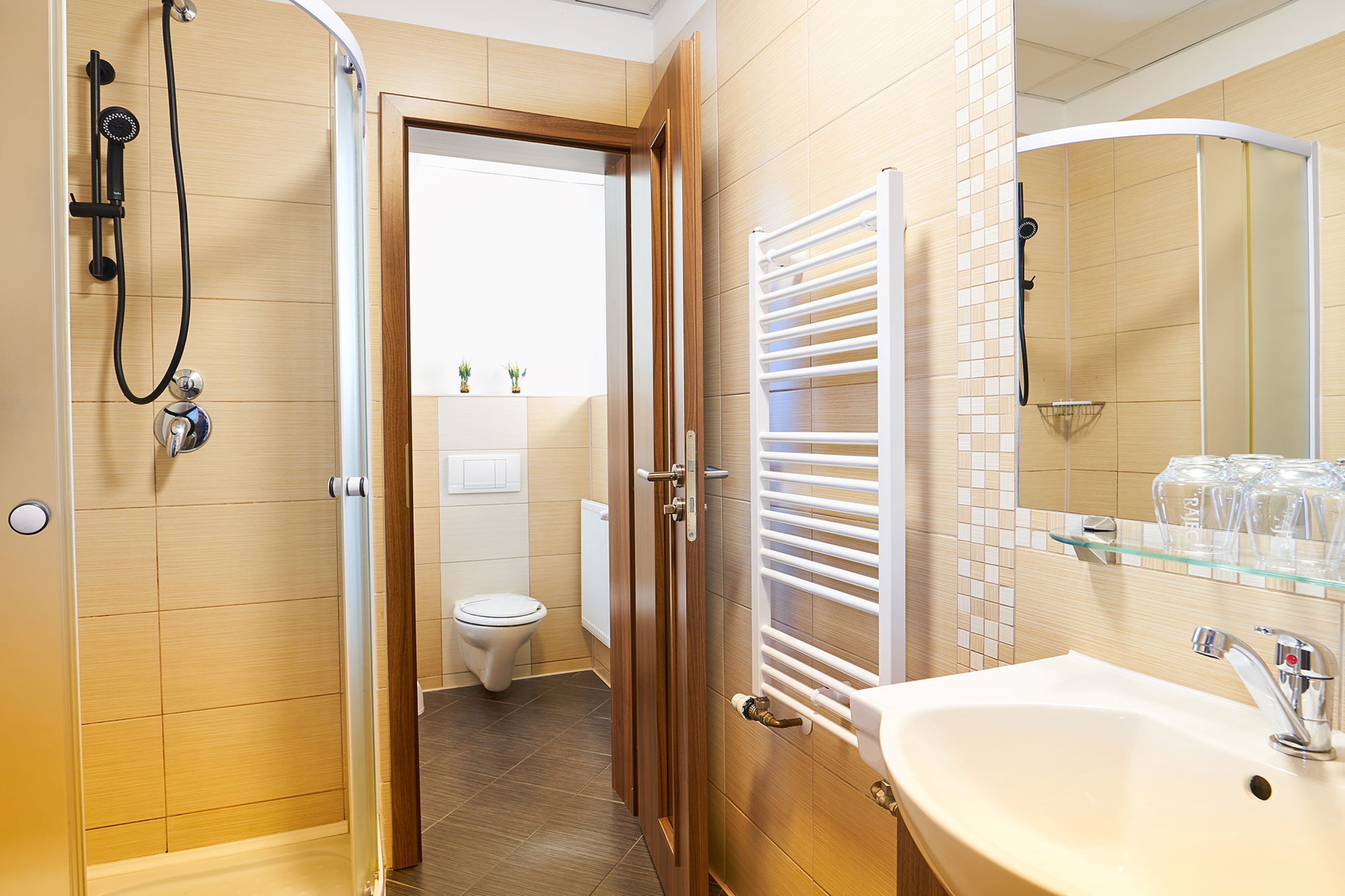 shower, free toiletries, hair dryer, towels