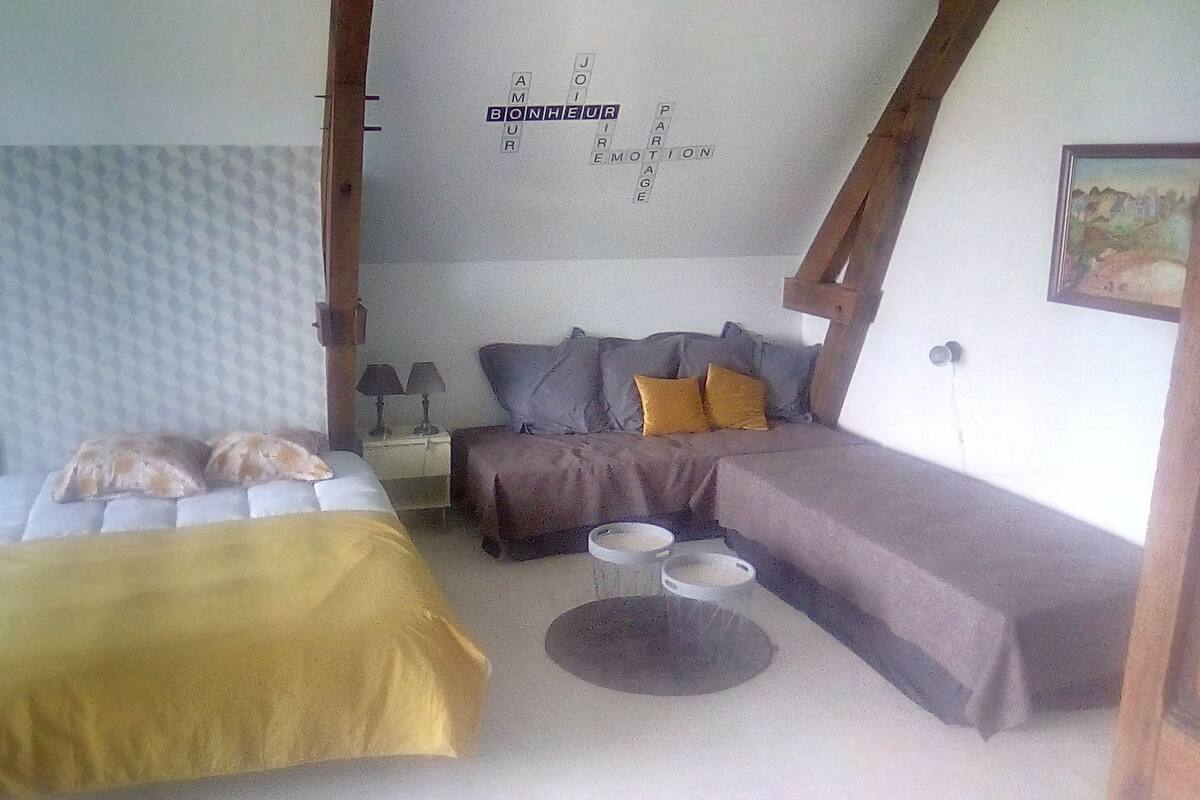 Family Room (Eté) | Premium bedding, blackout drapes, iron/ironing board (on request)