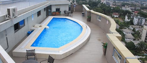 Outdoor pool, sun loungers