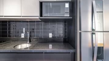 Fridge, microwave, coffee/tea maker, electric kettle